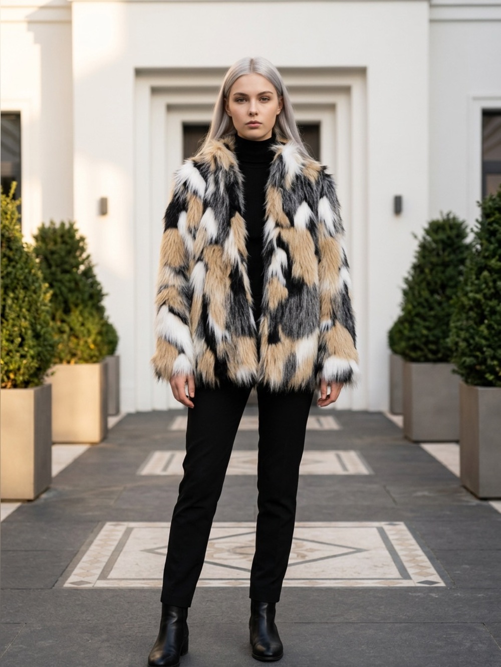 Chic Multicolor Faux Fur Coat